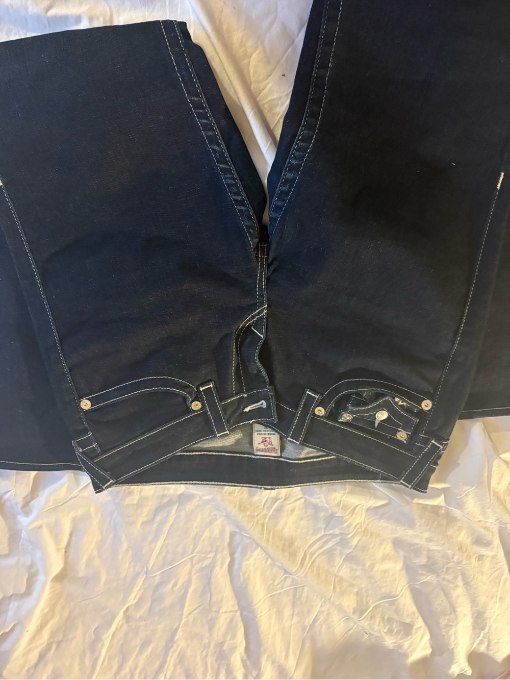 True Religion Dark Blue Flare Jeans with Contrast Stitching